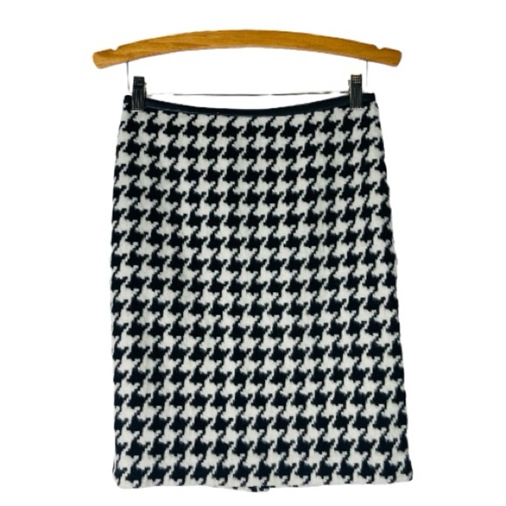 Talbots black white wool houndstooth preppy office pencil skirt 2P